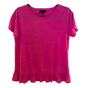 J. Crew 100% linen pink ruffle hem and back short sleeve top XS